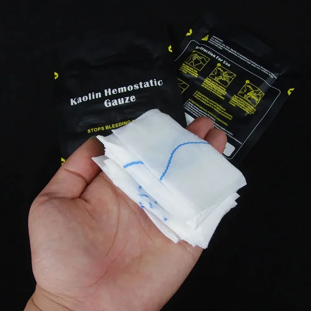 Hemostatik Kaolin Gazlı Bez Savaş Acil Travma Çözünür Taktik Askeri İlk Yardım Çantası Tıbbi Yara Pansuman
