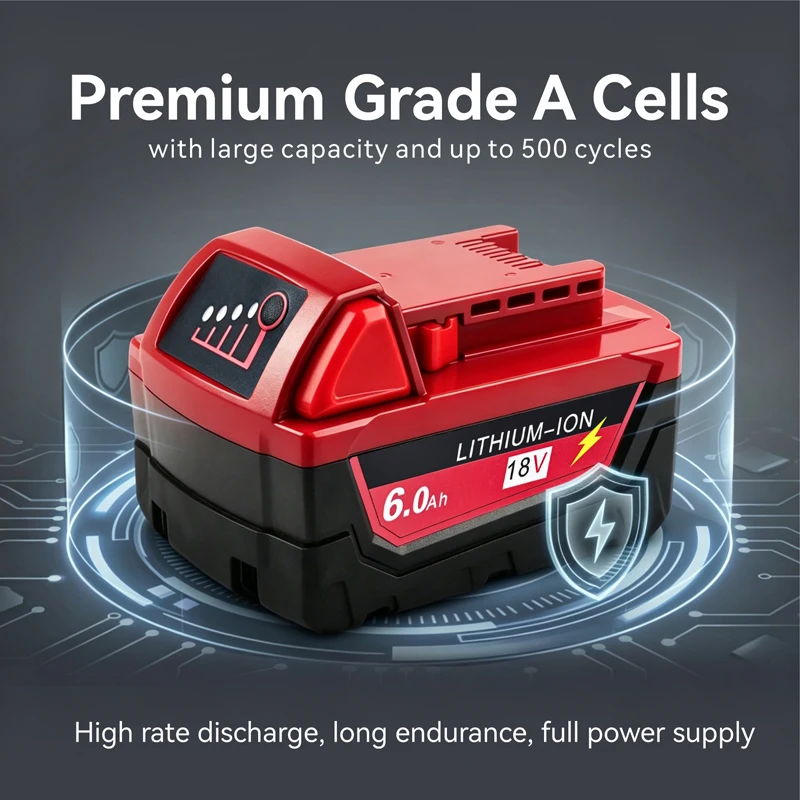CE RoHS Certified 18V 6.0Ah 9.0Ah Lithium Battery with BMS Protection, Long Runtime for  M18 Drills Impact Wrenches