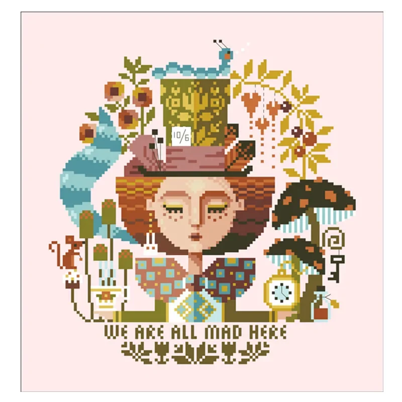 Mad Hatter Dreams cross stitch kit 18ct 14ct 11ct pink canvas fabric cotton silk thread embroider DIY handmade needlework