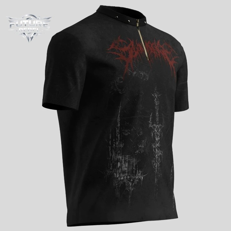 Mens T Shirt Dark Punk Zip Detail Black Tee Harajuku Unisex Loose Fit Short Sleeve Streetwear Casual Fashion Trend New Arrival