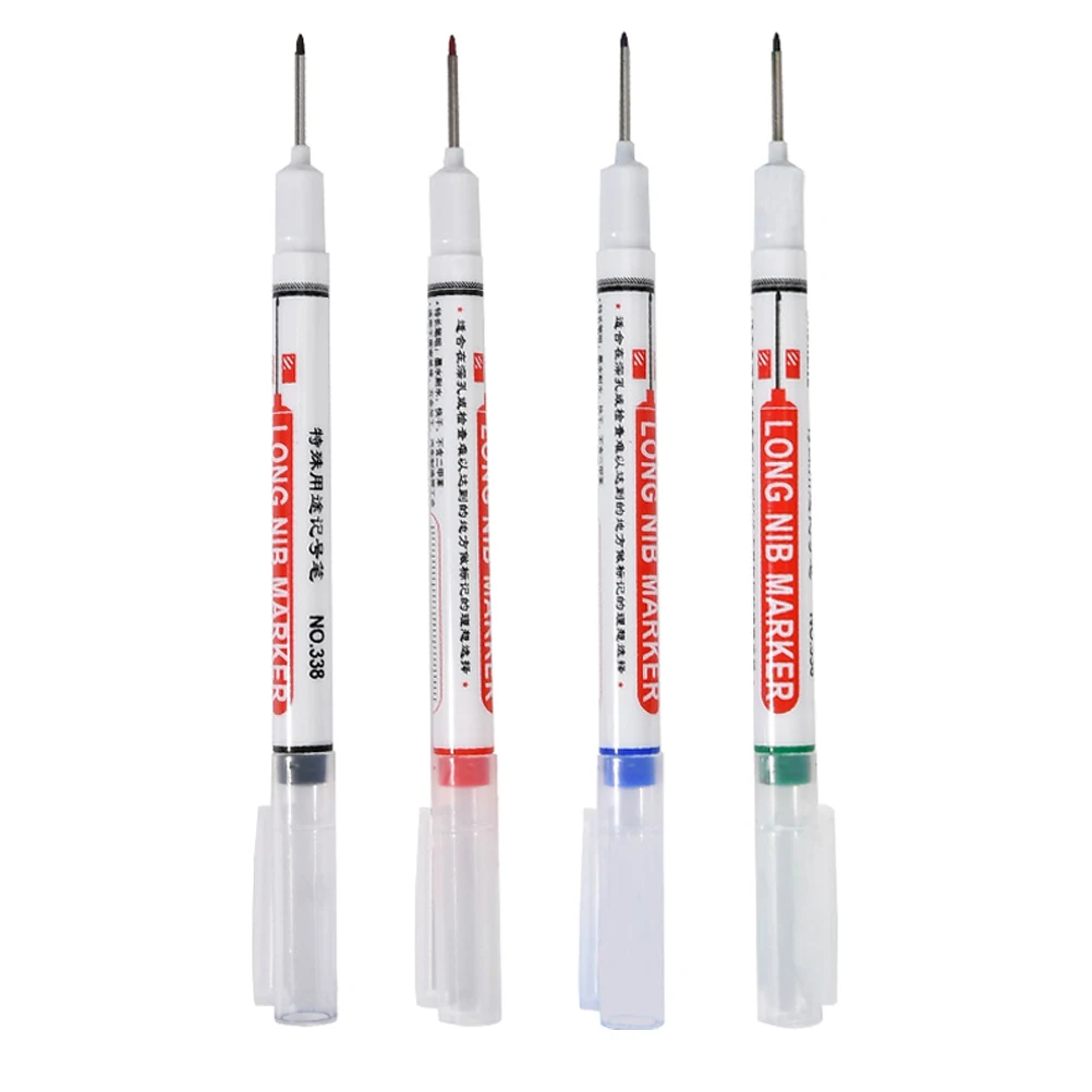 

4PCS Long Head Marker Pen Deep Hole Fine Tip Carpenter Pencil Glass Plastic Marking Tool Industrial Heavy Duty