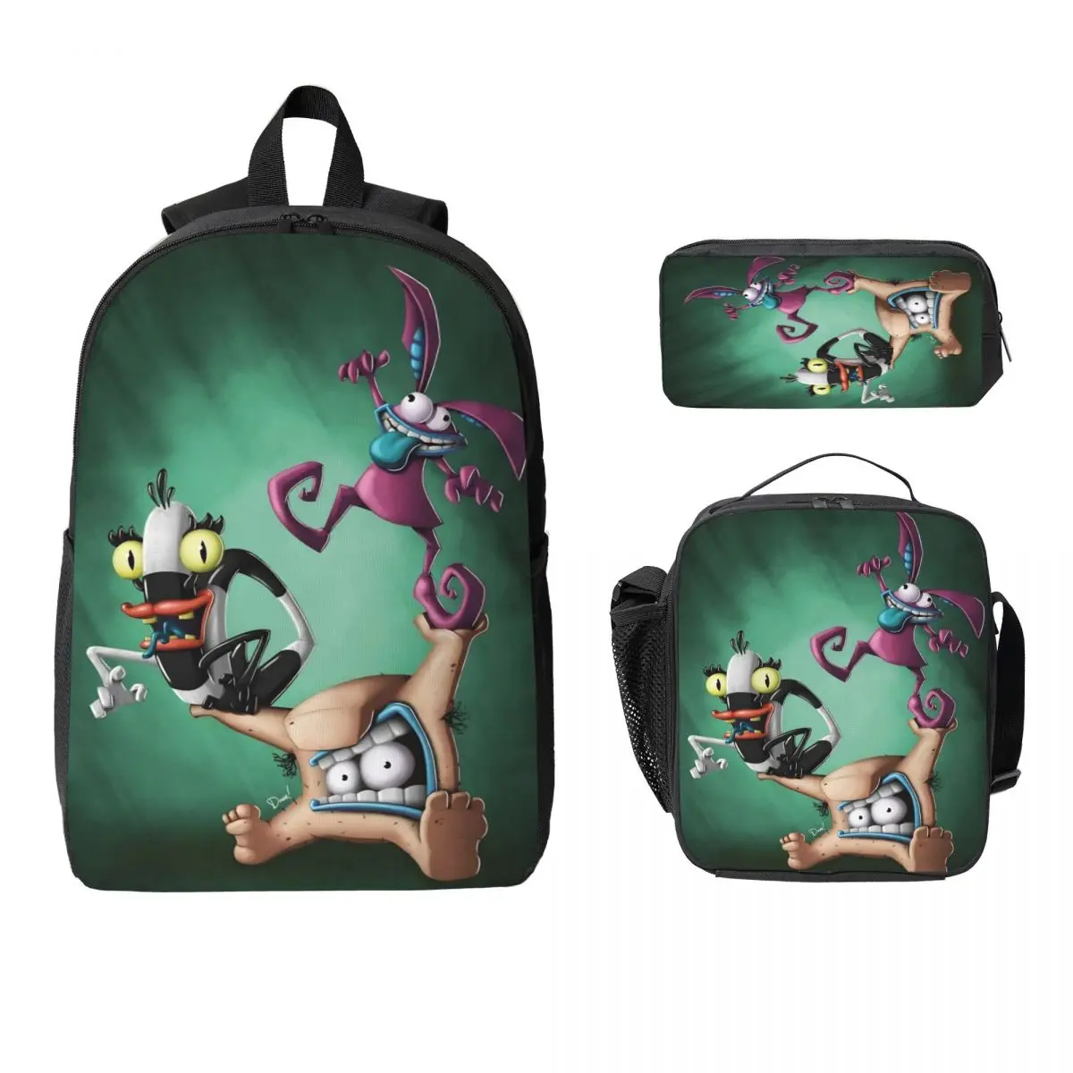 3Pcs Aaahh Real M-Monsters Backpack Set for Girls Boys Pencil Boxes Bookbag Sets with Lunch Box For School Students Knapsack