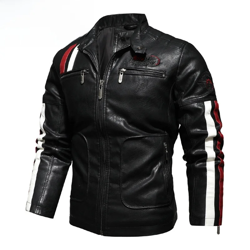 

Men's Racing Motorcycle Jaet Large Size Winter Warm Faion Brand PU Leather Coat Long Sve Color Blo Tourist Wear