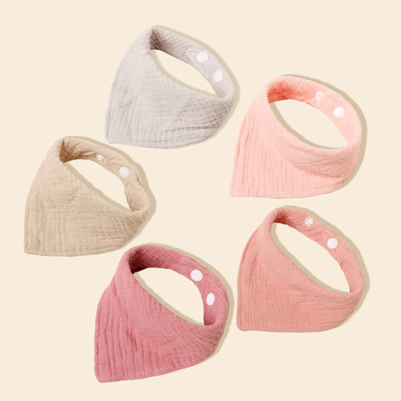 5pcs Triangle Drool Bib Newborn Saliva Towels Cotton Kids Infant Accessory Toddler Bibs Toddler Adjustable Snap Button Drool Bib image 2