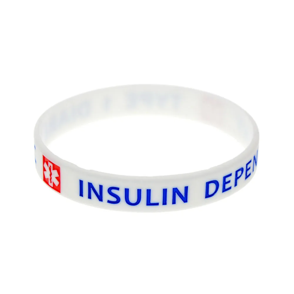 1 PC TYPE 1 Diabetic Insulin Dependent Silicone Wristband Medical Alert Bracelet White