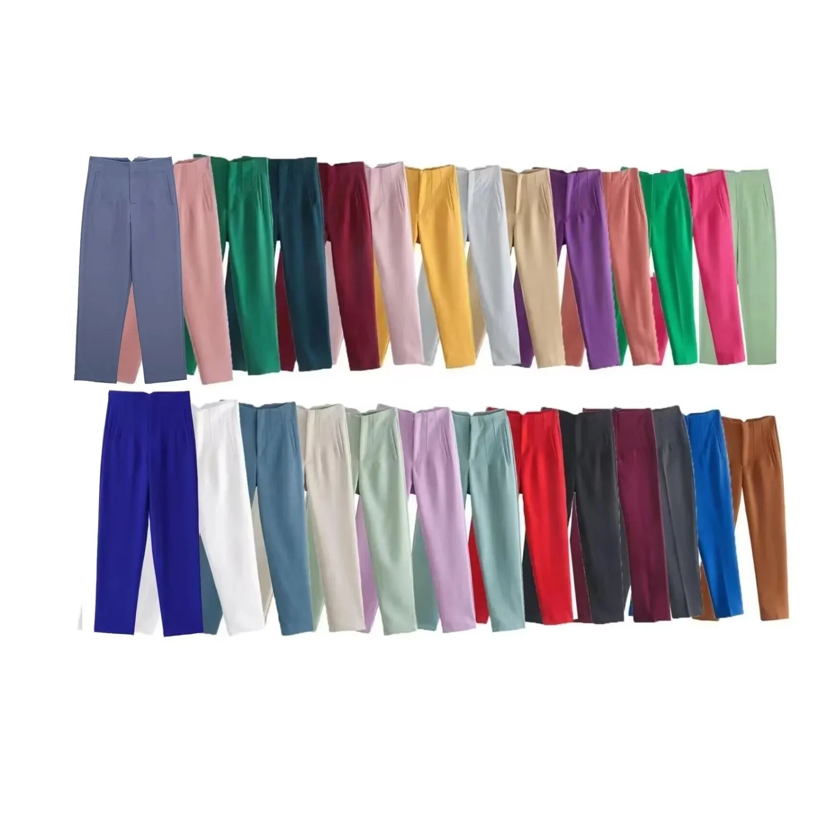 Withered Woman Clothes Women's Pants And Trousers 18 Candy Colored Multi Line High Waisted Pants