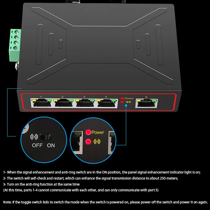 Imagem -02 - Fast Ethernet Interruptor de Rede Industrial Dock Station Hub Rj45 Adaptador Lan Conversor Plug And Play Internet Splitter 10 Mbps 100mbps