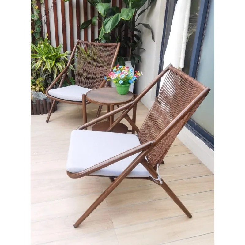 Yuanmao rattan chair single net red balcony half recliner leisure coffee table hand-woven rattan chair home backrest chair teng