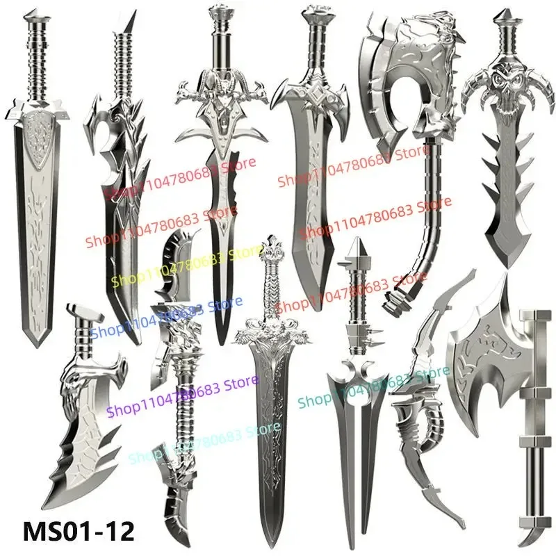 MOC 블록: 활과 화살, 전투 도끼, 액세서리 미니 피규어 조립 모델 디스플레이 애니메이션 장난감 액세서리 선물