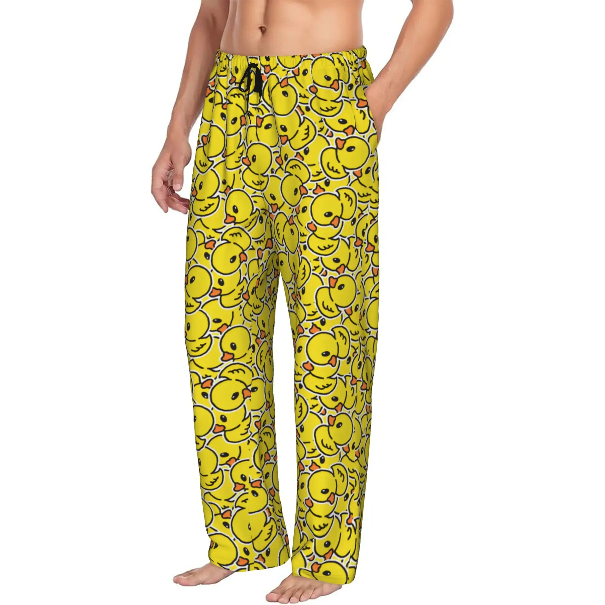 Custom Men's Cartoon Rubber Duck Bathing Pattern Pajama Pants Printed  Sleep Sleepwear Bottoms with Pockets