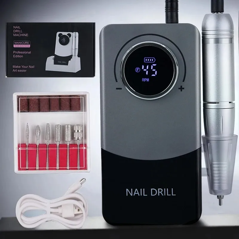 45000 RPM Nagelboor Elektrische Professionele Draaibank Machine Schuurmachine Manicure Polijstmachine Pedicure Gel Motor Bestand Molen Teennagel Grinder