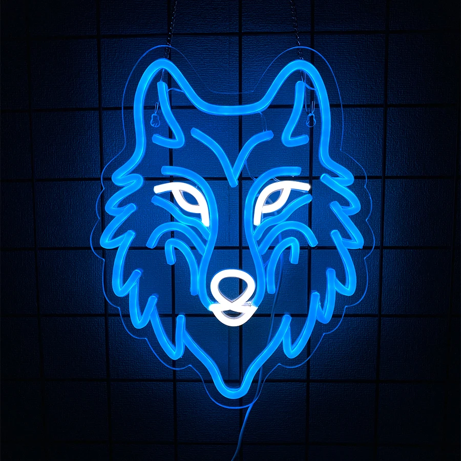 Wolf Head Neon Sign, Cool Animal Wall Art LED Decor USB Powered for Bedroom Living Room Man Cave esports room Home Decoration