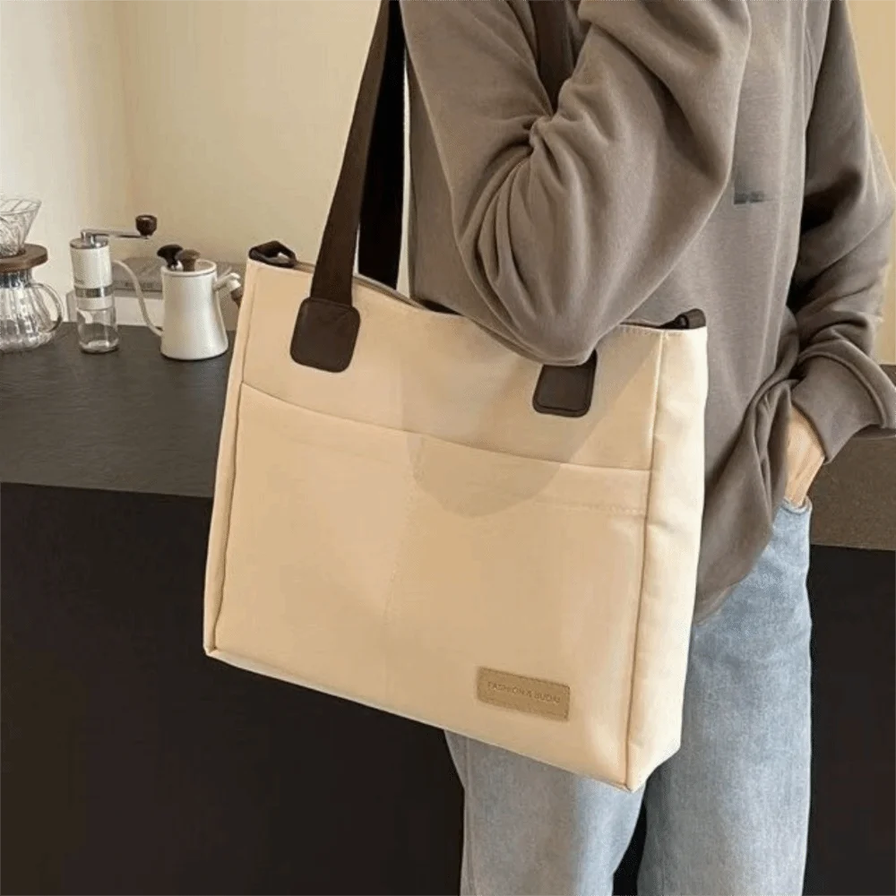 Portable Multi-Pocket Tote Bag Thickened Polyester Travel Shoulder Bag Simple with Shoulder Strap Crossbody Bag Commuting