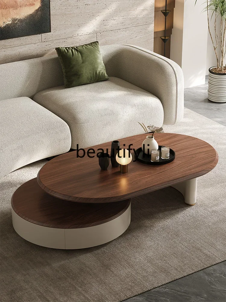 

Italian minimalist black walnut living room home modern retro small apartment retractable storage coffee table