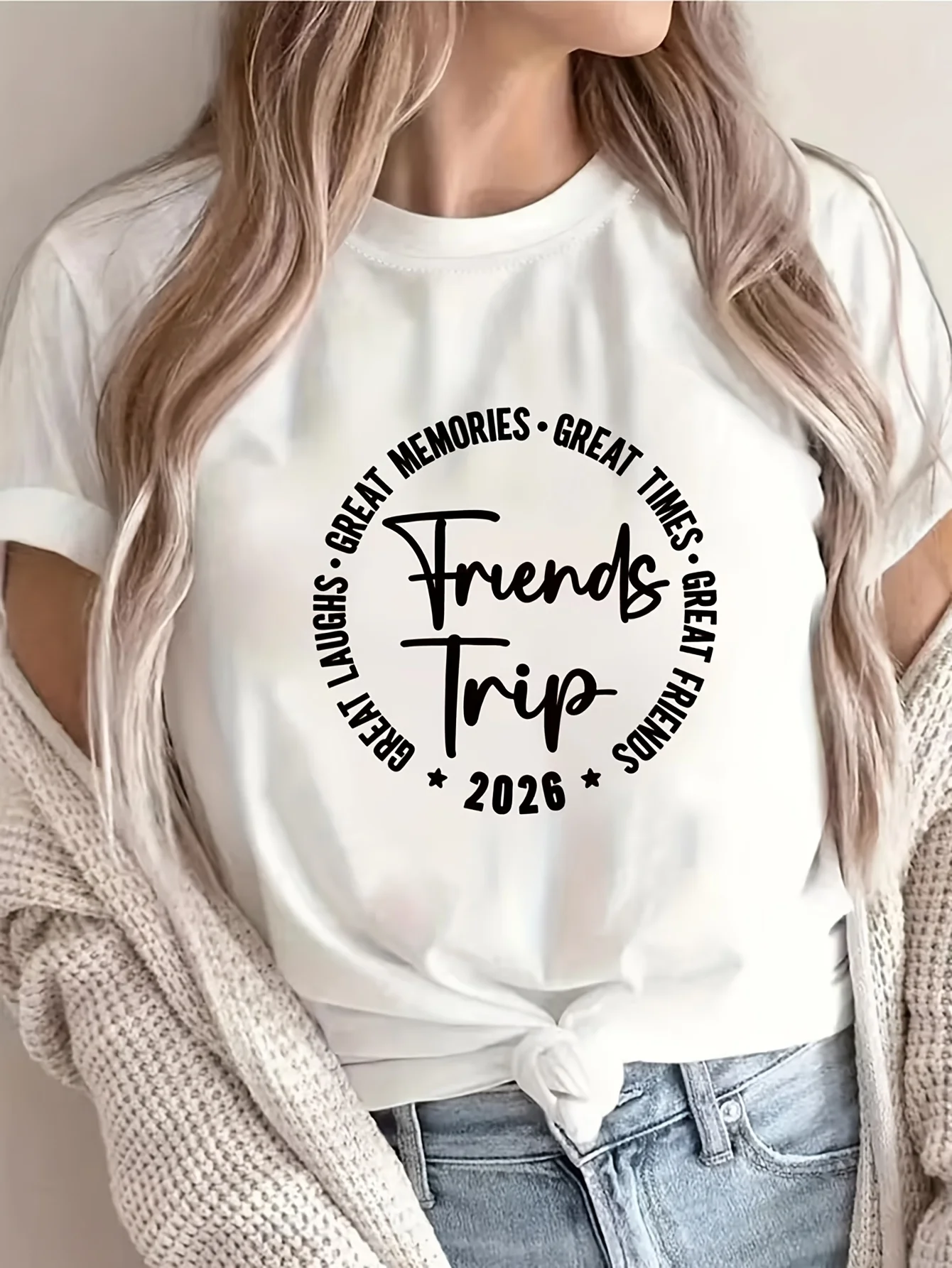 Women's Surf Beach Friendship Trip Printed T-Shirt Casual Vacation Crew Neck Short Sleeve Spring Summer Machine Washable Top