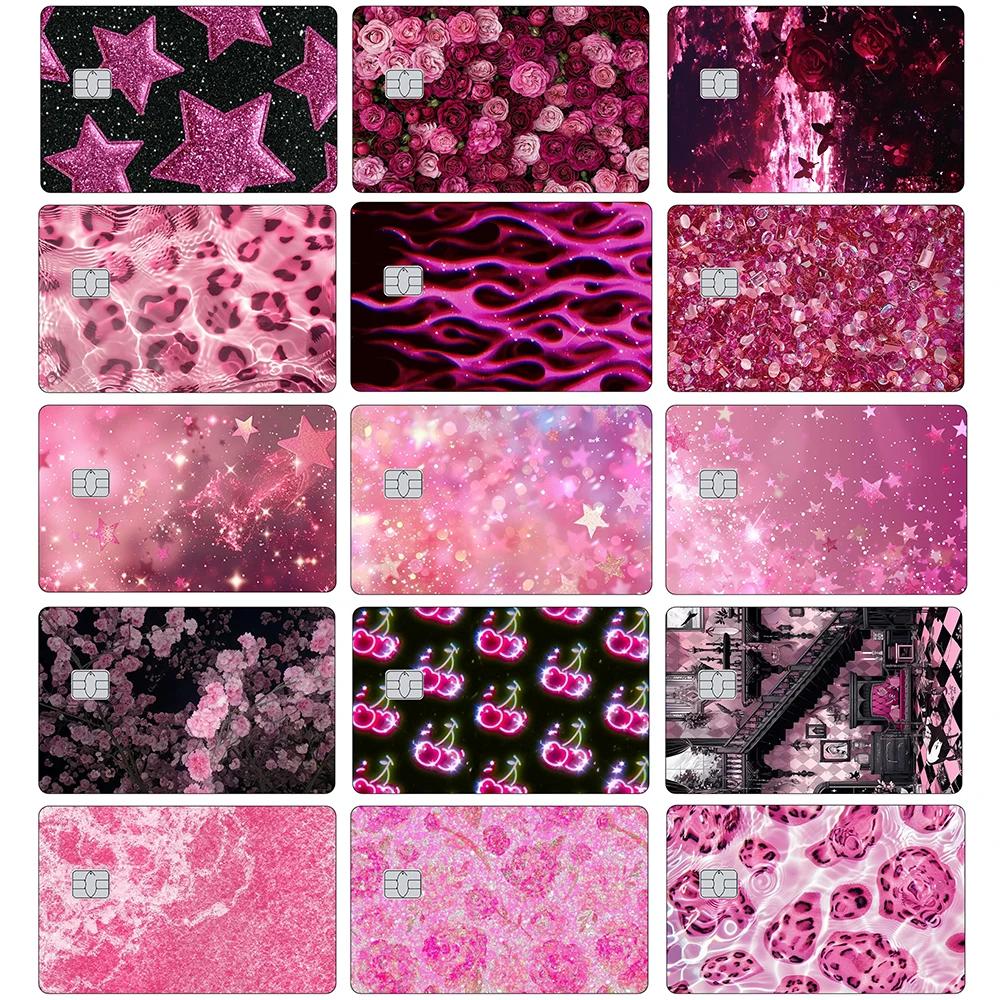 

Sparkling Credit Card Debit Card Skin Stickers Small Chip Card Film Rose Red Flash Floral Diy Glitter Flowers Sticker Decal Gift