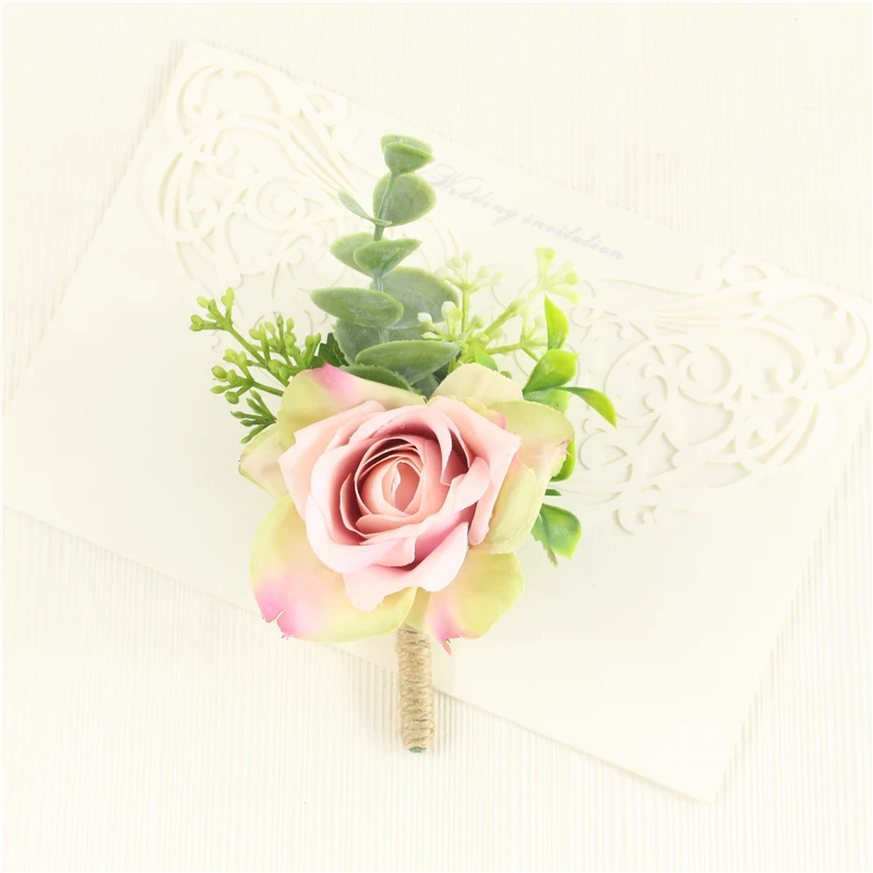 YO CHO Hochzeits-Corsagen, Blumen-Boutonniere für den Bräutigam, lila Seidenrosen-Broschen für Herren, Hochzeits-Brautjungfern-Armband, Handgelenk-Corsage-Blume – Detail 20