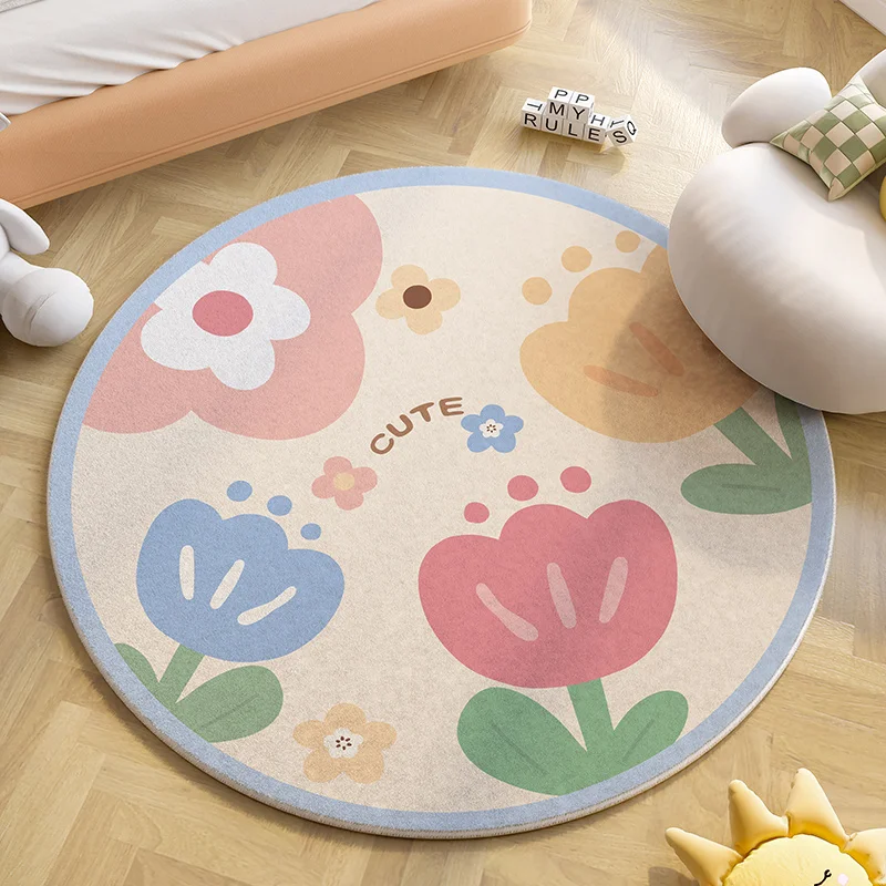 

Thick Round Carpet Living Room Large Area Machine Washable Bedroom Children Carpets Tulip Girl Room Antislip Stain Resistant Rug