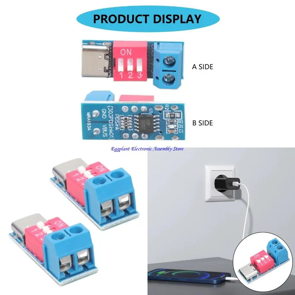 E28D USB C PD Triggers Board for Fast Charging Devices with Adjustable Voltages Ranges Forward Reverse Insertion Detection