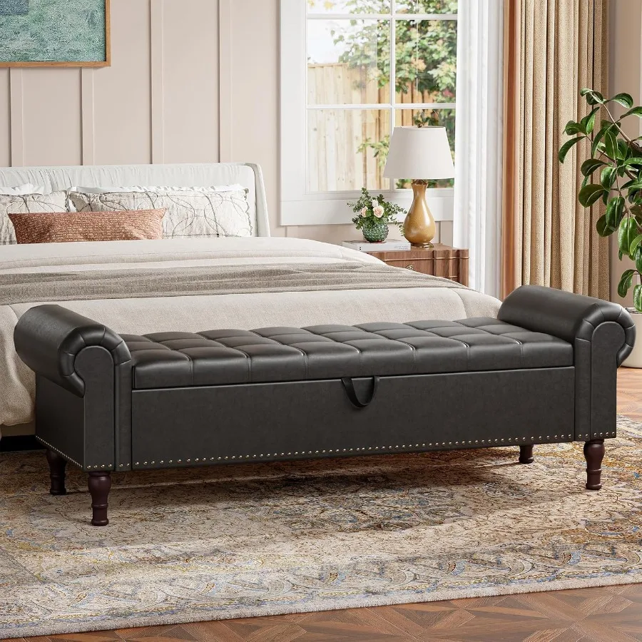 60 Storage Ottoman Beh for Bedroom Full Queen Storage Beh with Button Upholstered Bedroom Beh with Rolled Arms for Living Room