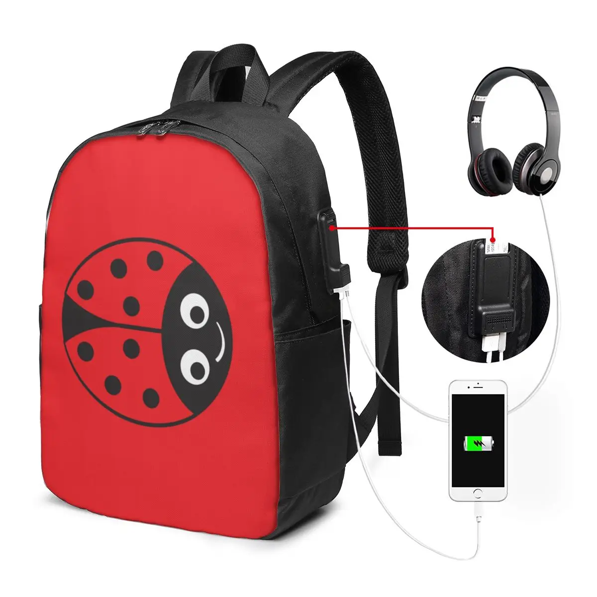 Ladybug Girl Backpack Travel Notebook Bag Computer College Student School Bag Laptop Shoulder Bags for Men Women