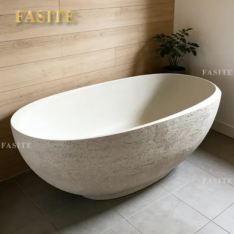 For Hotel Villa  Art Integrated Detached Double Adult Bathroom Bathtub Natural  Granular Texture Luxury