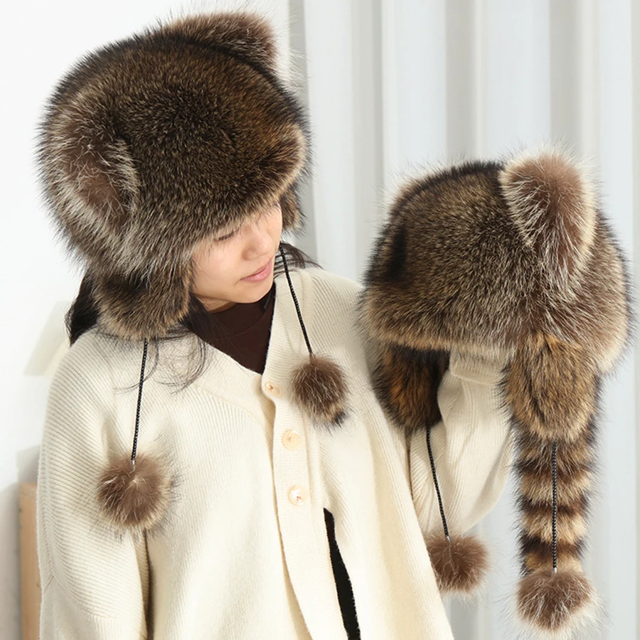 Hats For Woman Real Fur Hats Children Real Raccoon Fur Cap Fluffy Winter Cap Men Fashion Best Selling 2023