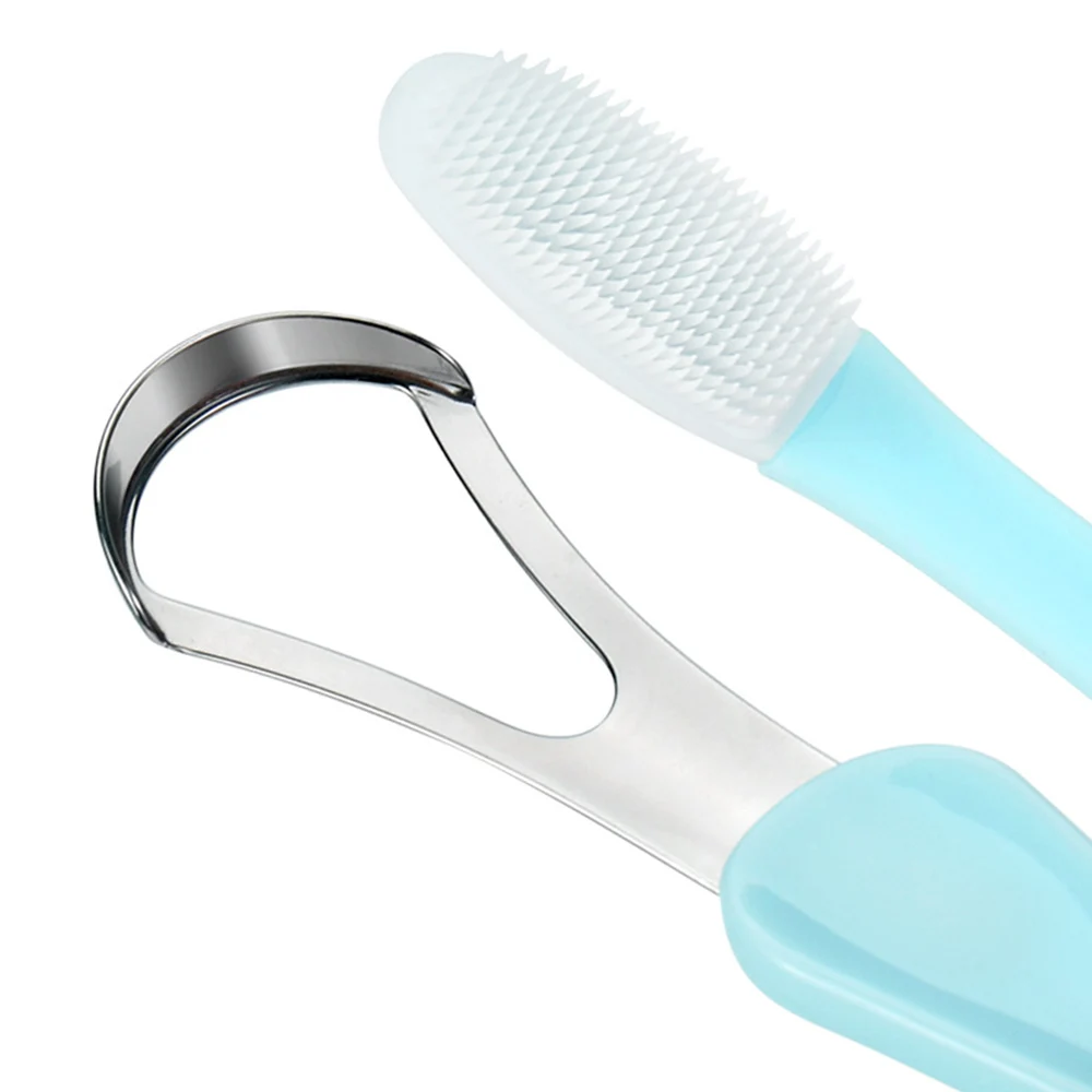 Dupla cabeça raspador de língua, aço inoxidável, reutilizável, ultra-fino, portátil, mais limpo, remover o mau hálito, Oral Care Tool, 1pc