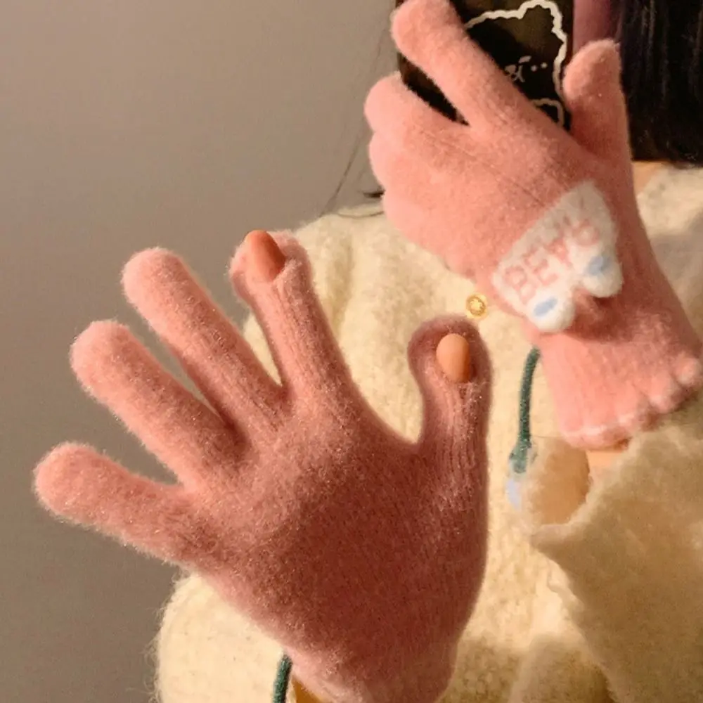 여성용 오픈 핑거 캐시미어 장갑, 내한성, 터치 스크린 장갑, 두꺼운 플러시 니트 장갑, 가을, 겨울