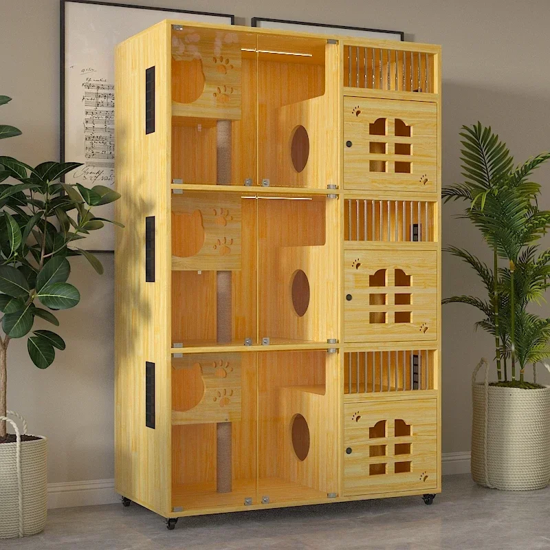 

catSunny Villa Household Indoor House Cage Solid Wood Large Space Cabinet