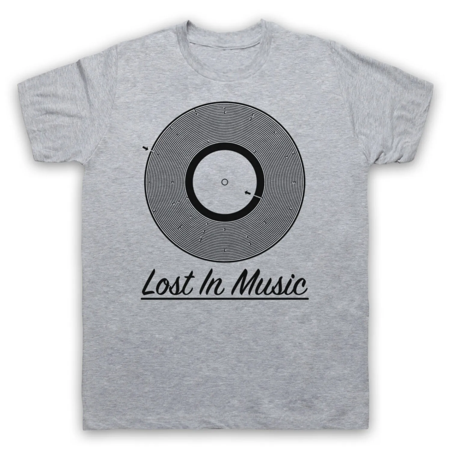 LOST IN MUSIC VINYL RECORD GROOVE MAZE VINYL LOVER MENS & WOMENS T-SHIRT
