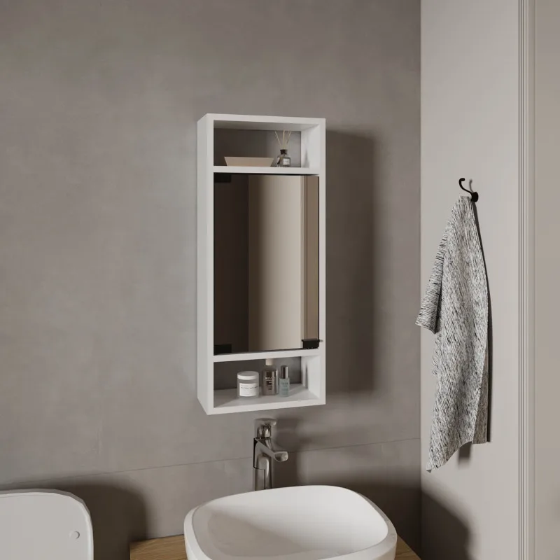 Uros Wall-Mounted Mirror Medicine Cabinet With One Door And Interior Storage Shelves, White