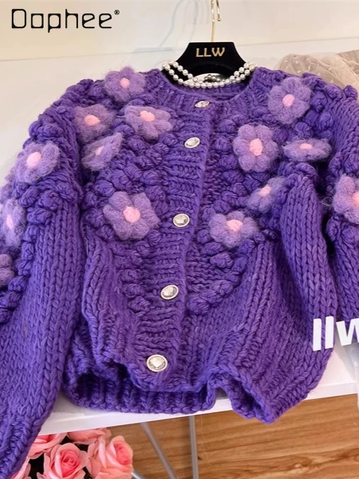 

Осень 2022, новый французский ретро сладкий цветочный вышивка, свитер с круглым вырезом и длинными рукавами, кардиган, женский модный свободный повседневный кардиган