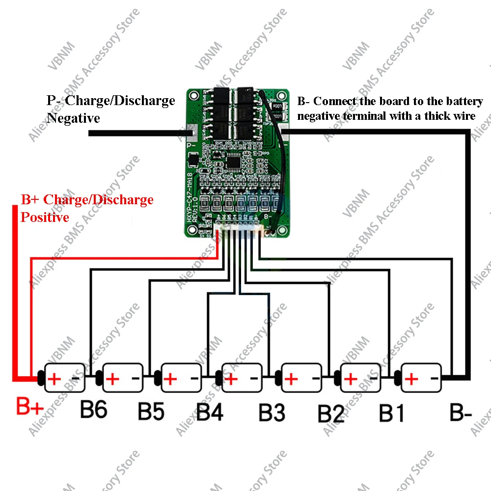 Литиевый аккумулятор BMS 6S 25,2 V 18A, с балансировкой, температурная защита NTC, переразряд перегрузки, общий порт, электронный велосипед BMS