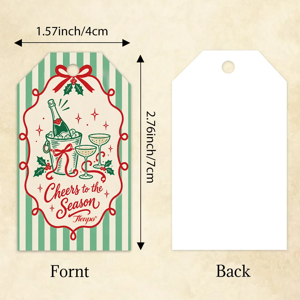 40pcs, Gift Tags, Retro Red Green Pink Stripes, Hanging Paper Labels for Gift Wrapping, Holiday Party Decor with String