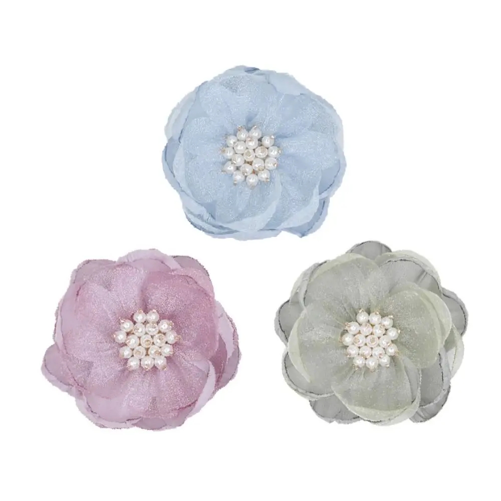5Pcs Sewing Fabric 3D Chiffon Flower Beads Center Chiffon Artificial Flower Shoes Decor Burnt Edge DIY Sewing Applique