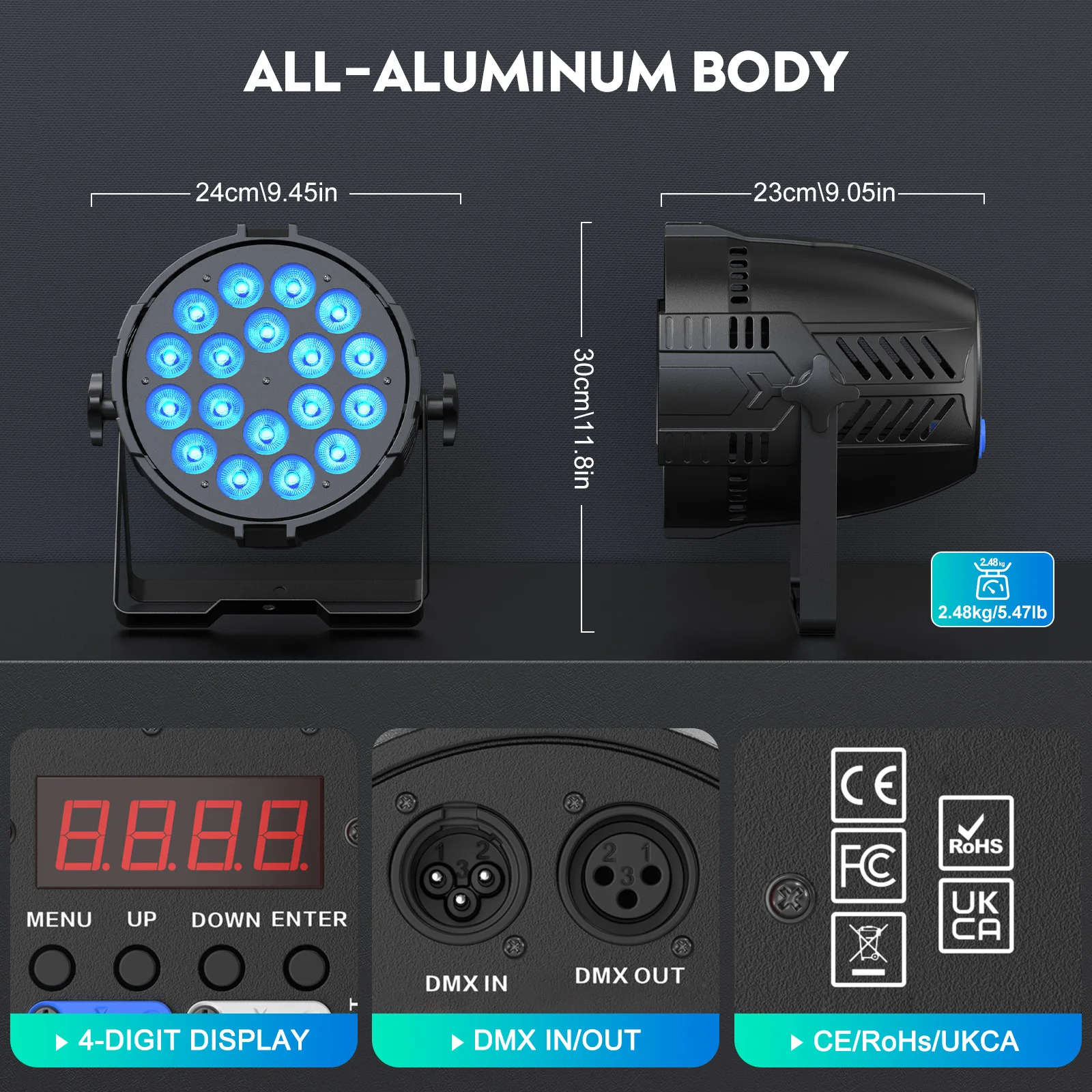 Fieryzeal 4PCS 18x10W RGBL 4IN1 LED Stage Light Lega di alluminio 180W LED Par Light Controllo DMX Effetto stroboscopico per Bar Disco Party