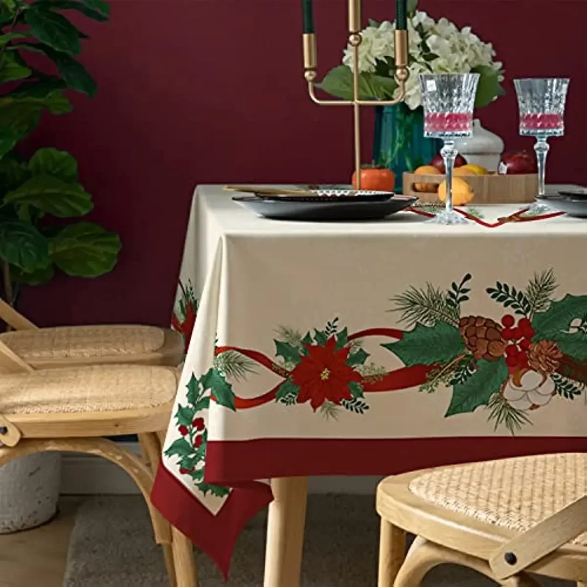 XS Christmas Day Printed Table Stain Resistant Polyester Rectangular Holiday Tablecloth for Dining Table Kitchen Picnic