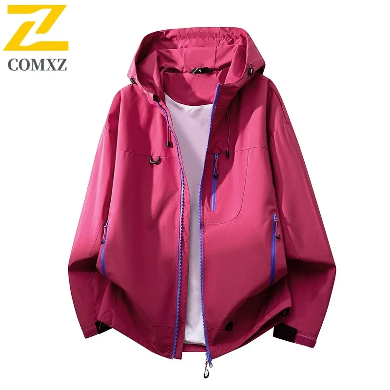 

COMXZ Men Mountain Style Windbreaker Outdoor Hiking Wear Casual Hooded Coat Lightweight Waterproof Breathable Comfort Fit Jacket