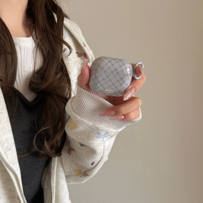 

Grid Stripe Earphone Cover for AirPods 1 2 3 4 Pro 2 Pro Headphone Case with Ring