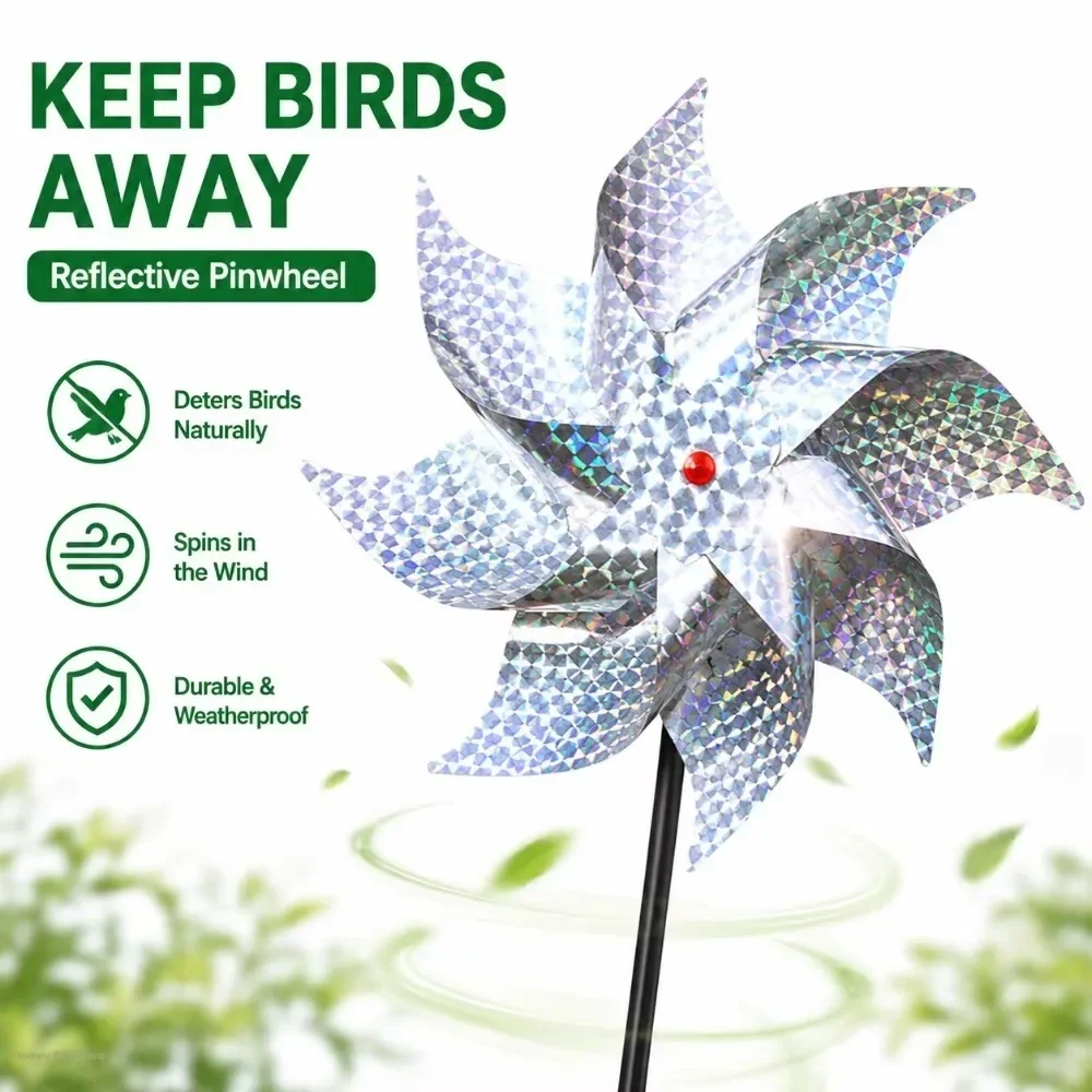 Reflective Bird Deterrent Wind Spinner Decorative Garden Pinwheel for Lawn Orchard Balcony Outdoor Decoration and Kids Play