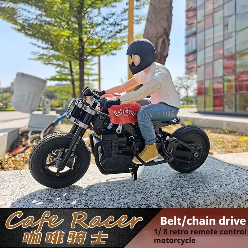 X-RIDER 1/8 Coffee Knight Retro Remote Control RC Motorcycle Cafe Racer Belt/Chain Driven Toy Car