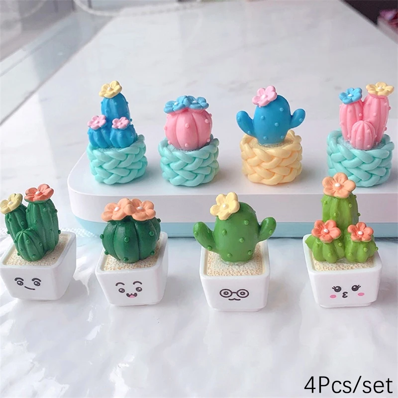 1/4Pcs/set Dollhouse Miniature Succulent Potted Plant Cactus Bonsai Model Home Decor Toy Micro Landscape Car Desktop Ornaments