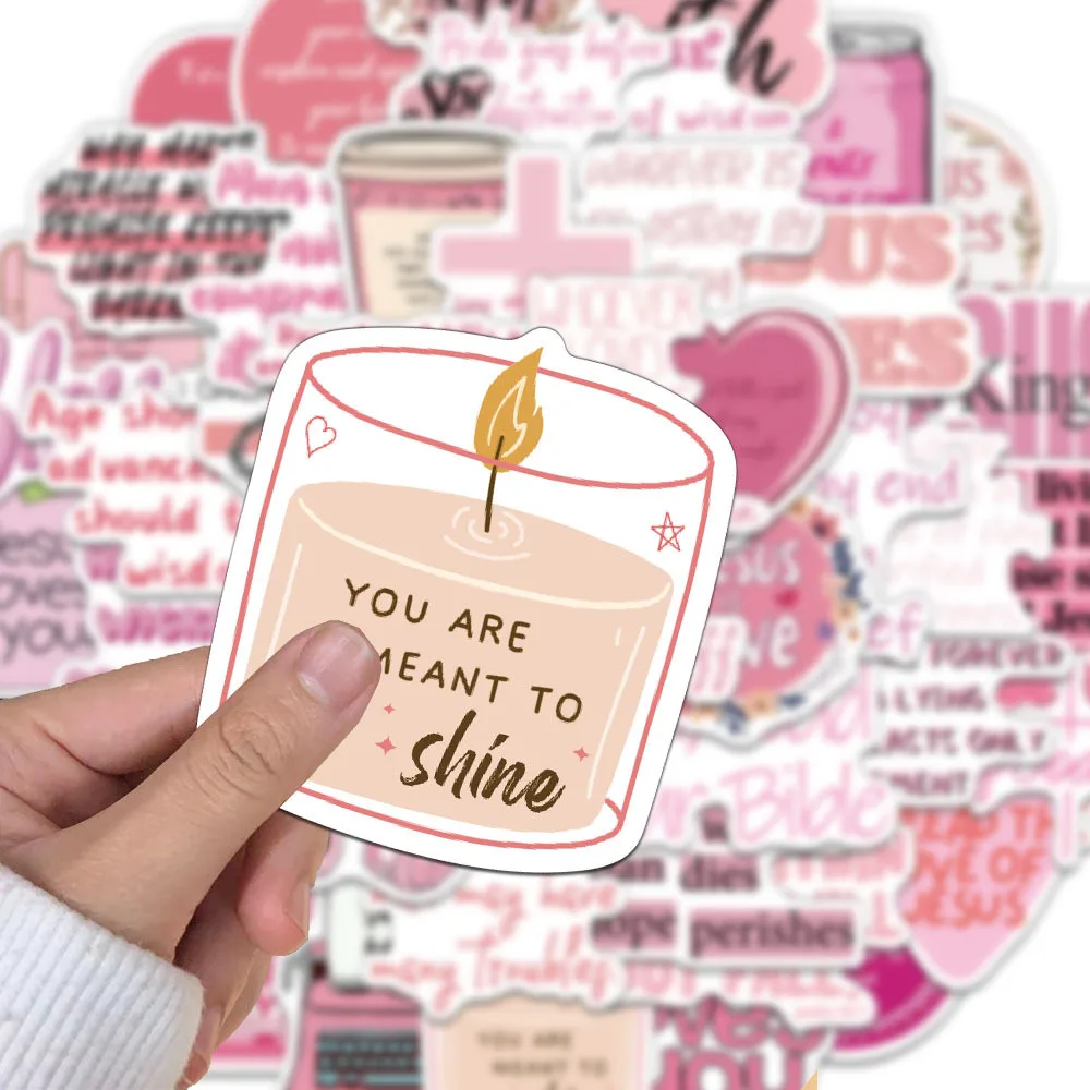 50 Pieces/Set No-Repeat Pink Bible Jesus Stickers - Decorative Decals for Phone Cases, Water Cups & Notebooks Papery Pop Store