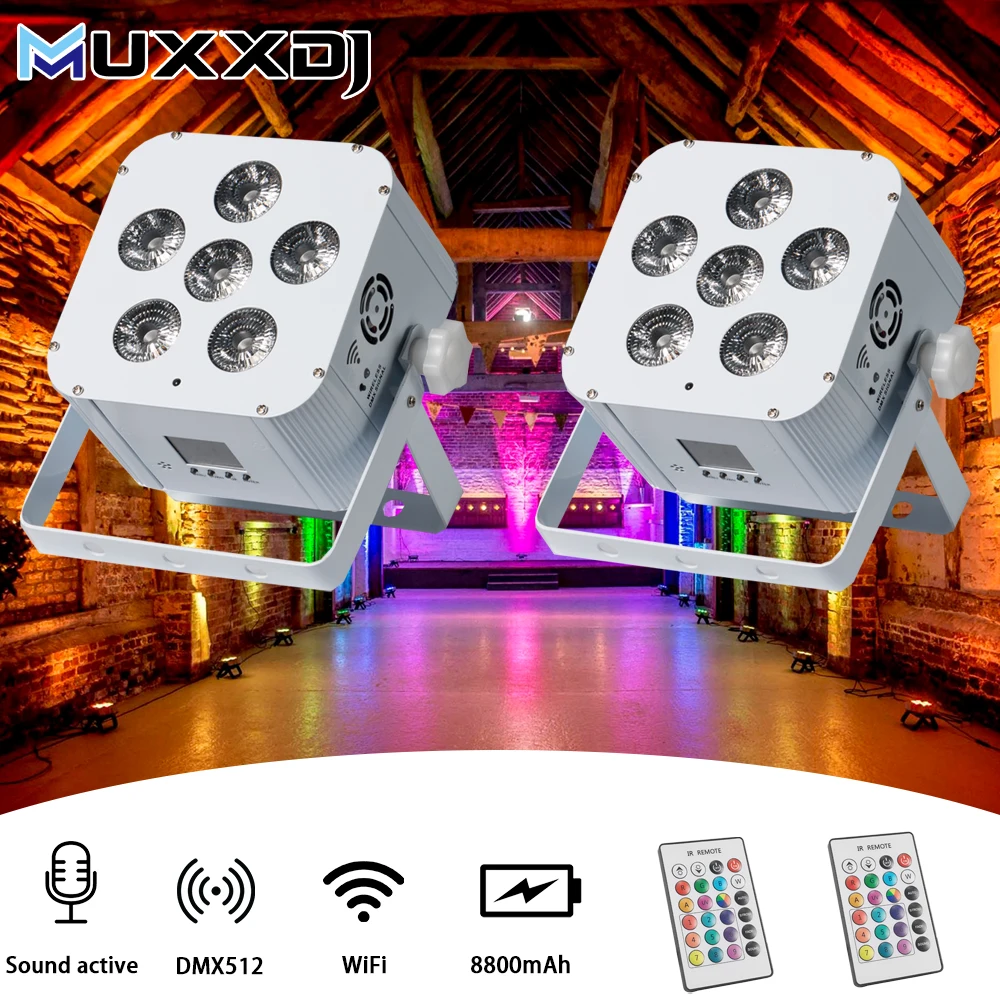 MUXXDJ  6*18W WIFi Controlled Wireless Battery Powered LED Uplight Wireless Par Can For Bar Wedding Concert