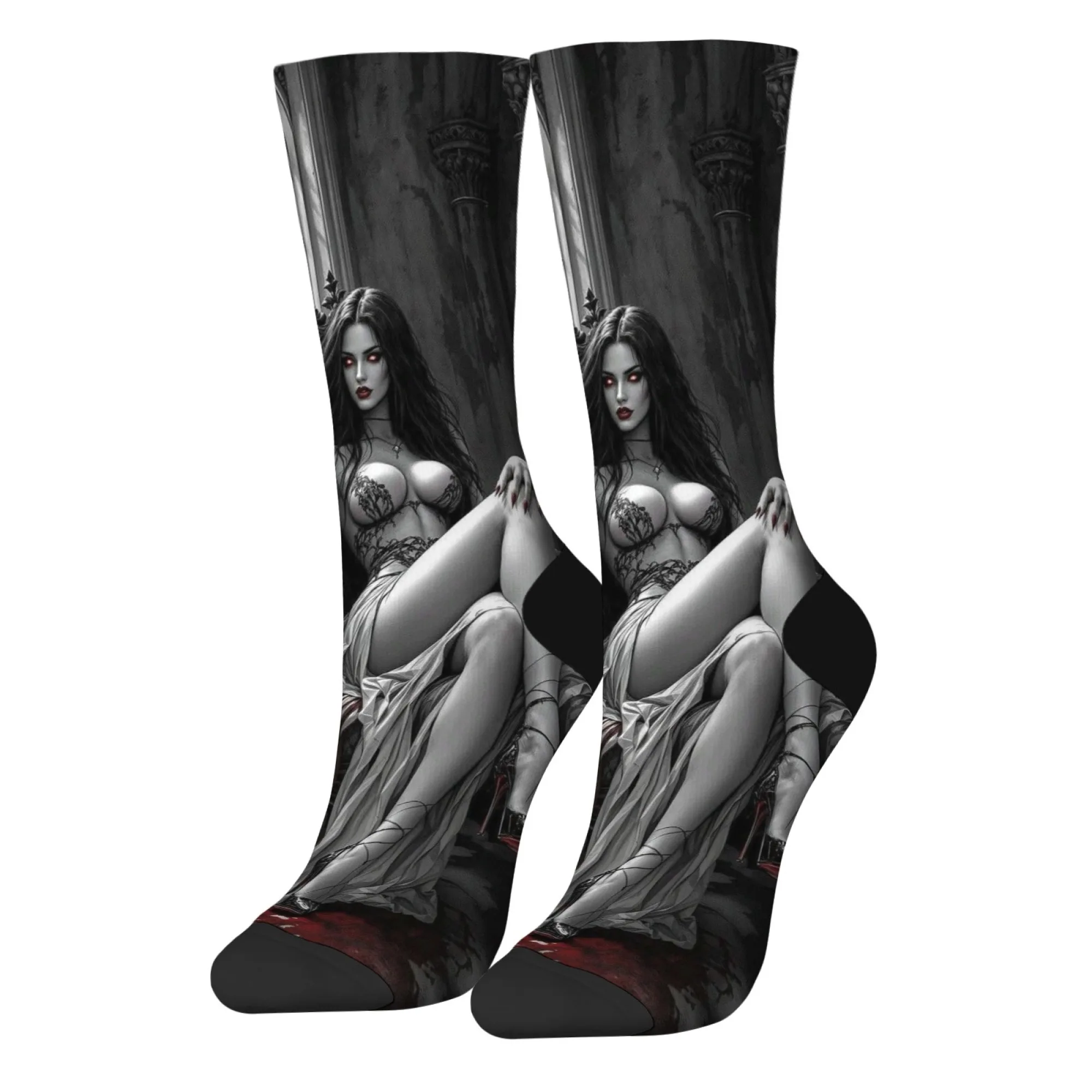 جوارب مضحكة للفتيات مصاص الدماء المثير الداكن، هدية حفلة مجنونة ومريحة ودافئة على الطراز القديم، جوارب هيب هوب شخصية للشارع