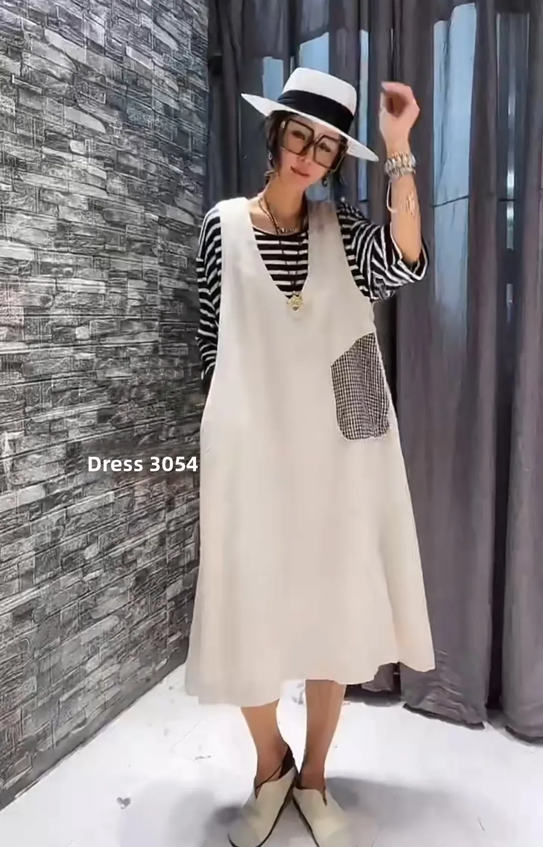 Ailaia Verano Nuevo Suelto Corte Lino Svel V-Ne Dr Casual Versátil Color Puro T Dr para Mujer