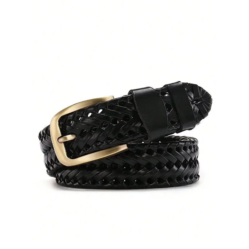 

Men's hand woven belt, genuine leather needle buckle, youthful Korean version, fashionable, casual, and minimalist denim belt,