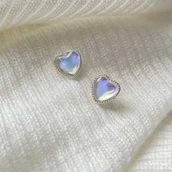 Moonlight Resin Opal Clip Earrings No Hole Ear Clips Women Mirage Mini Heart Clip on Earring Without Piercing Minimalist Earring