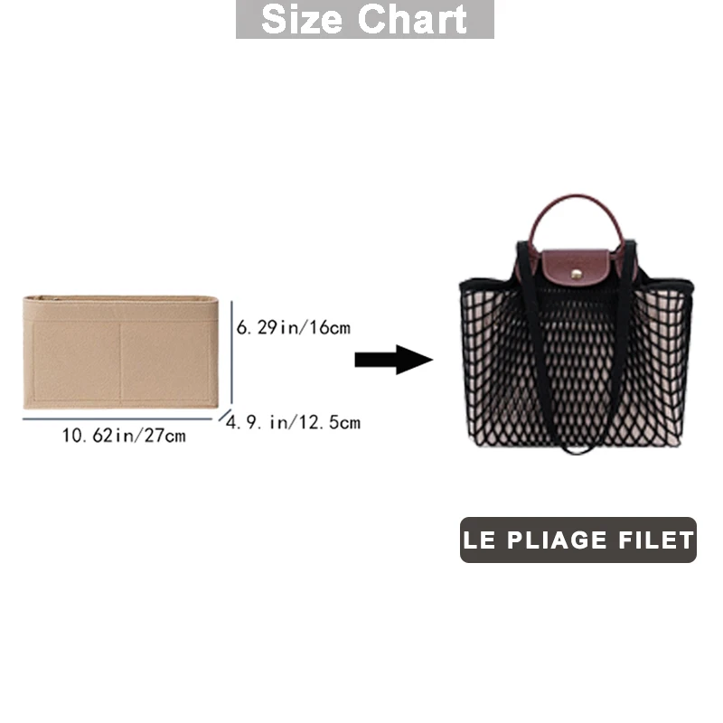 EverToner For Longchamp LE PLIAGE FILET Top Handle Bag Felt Insert Bag Makeup Cosmetic Bags Travel Inner Purse Handbag Storage O